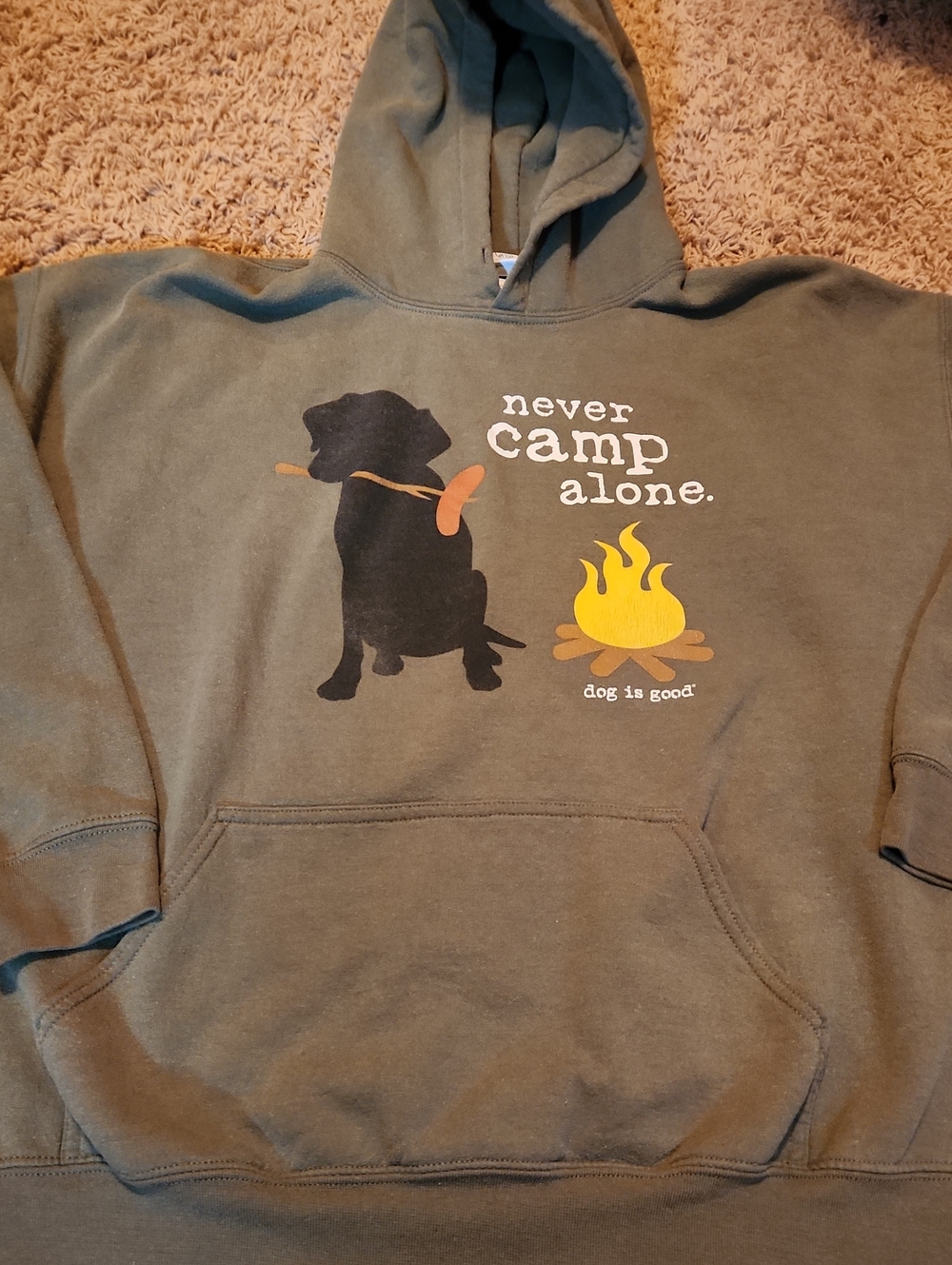 Dog Is Good Never Camp Alone Graphic Hoodie - Olive Green